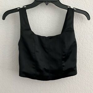 House of Harlow 1960 Women Black Satin Stretch Bustier Corset Crop Tube Tank Top